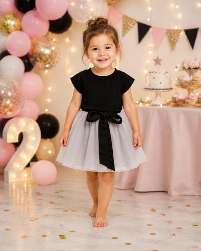 Image of Bold N Elegant Girls Black Top & Grey Tutu Dress Set with Bow | Stylish Wear Outfit for Toddlers & Kids