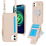 Cavor for iPhone 12 Pro Max Wallet Case with Card Holder for Women,Compatible with Magsafe Magnetic,for iPhone 12 Pro Max Crossbody Phone Case with Strap-Beige