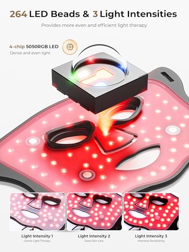 Image of Red Light Therapy Mask with Cooling Gel Pack, 7-Color NIR 850nm LED Face Mask, LED Light Therapy Mask (E106A) with Rechargeable Remote - 180 Mins Use, Red Light Mask Home Travel Gift, Black
