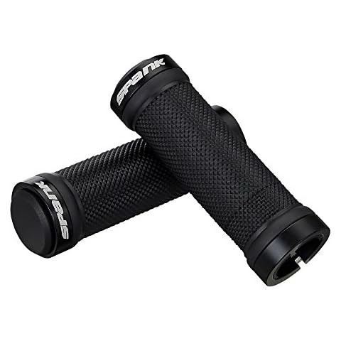 Spank Spoon Grom Bicycle Grips (100mm Length, Black) Bicycle Grip for Kids, Handlebar for Bicycle, Anadoized Alloy Clamp Rings, Mountain Bike Handlebar Grip with End Caps Cover