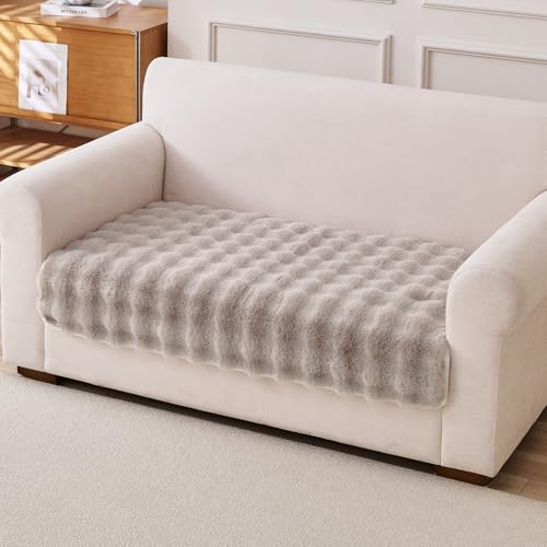 Image of HOKIPO 'FurHug' Luxury Faux Rabbit Fur Anti Slip Sofa Mat for 2 Seater, Latte Brown (AR-5013-LCF*1)
