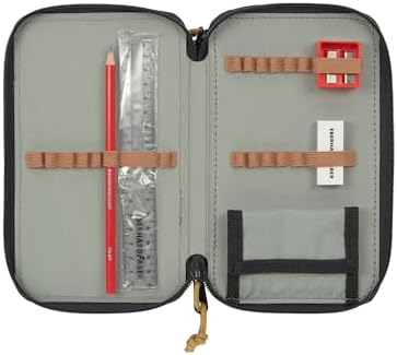 LÄSSIG Piórnik wypełniony 20-częściowy/School Triple Pencil Case Unique Black, czarny, jeden rozmiar, Piórnik