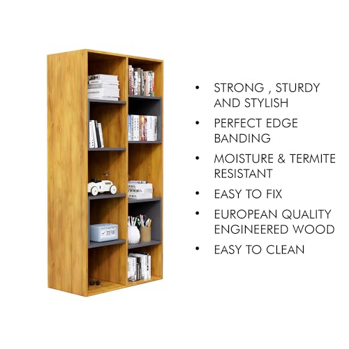 Image of Bniture 10 Tier Engineered Wood Open Book Shelf Wooden Bookshelf for Home, Kids Room & Study Room | Multipurpose Free Stand Corner Book Organizer for Library Room, Office | Giant Wood & Slate Grey