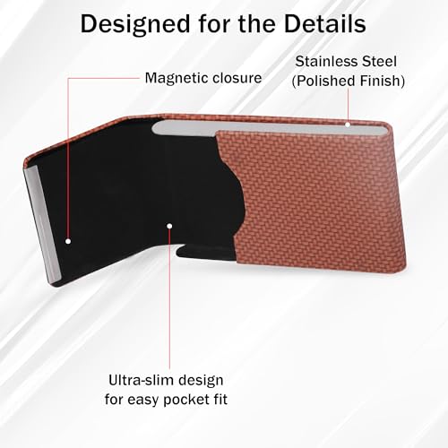 Image of Felstar Customised /Personlised Name Engraved Pu Leather & Metal Unisex RFID Blocking Business Visiting Wallet Card Holder for Men & Women /Gift Your Loved Once on Any Occasion (S D Brown Customise)