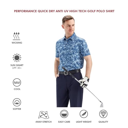 Image of Golf Shirts for Men Dry Fit Short Sleeve Print Performance Moisture Wicking Polo Shirt