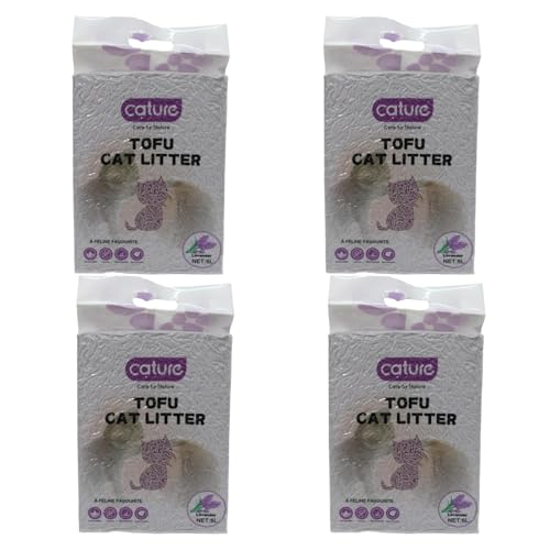 Image of Cature Care by Nature Tofu Cat Litter Natural Flushable Clumping Litter Plant Based Biodegradable Ultra Odour Control 99% Dust Free Low Tracking Cat Litter (Lavender, 6L, Pack4)