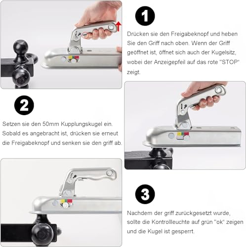 Zugkugelkupplung Kugelkupplung Zugmaul Anhänger Kupplungsklaue 50mm Zugkugelkupplungen Rund Zuglast 800kg PKW Universal Zugrohr Kupplung Zugmaul Trailer