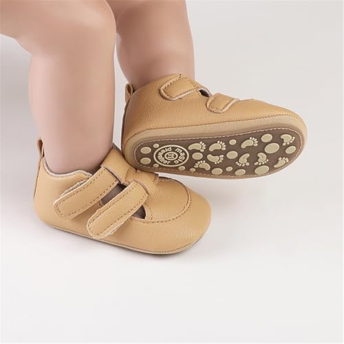 Image of HsdsBebe Baby Boys Girls Pu Leather Hard Bottom Walking Sneakers Toddler Rubber Sole First Walkers Infant Cartoon Slippers Crib Shoes