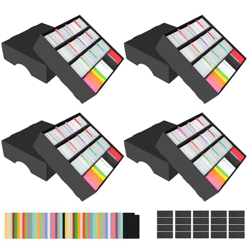 BILIPLE Lot de 4 boîtes de rangement pour cartes à collectionner, 13760, avec 48 intercalaires colorés, boîte de rangement en carton noir, boîte de...