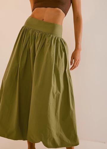 KMBANGI Y2k Women Bubble Maxi Skirt Elastic Smocked Waist Casual Pleated Long Skirts Ruffle Balloon Midi Skirt Streetwear4