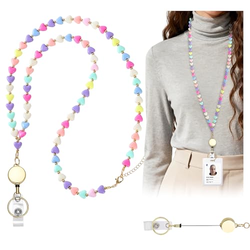 WEESMILE Retractable Lanyards for ID Badges Cute Beaded Teachers Lanyard
