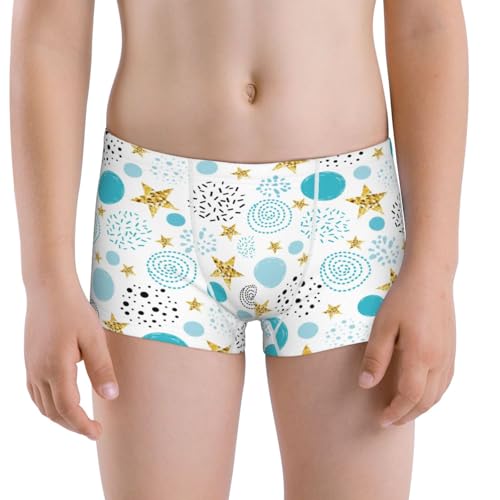 Boys' Cotton Boxer Brief Soft Underwear-Gold Stars Blue Dots