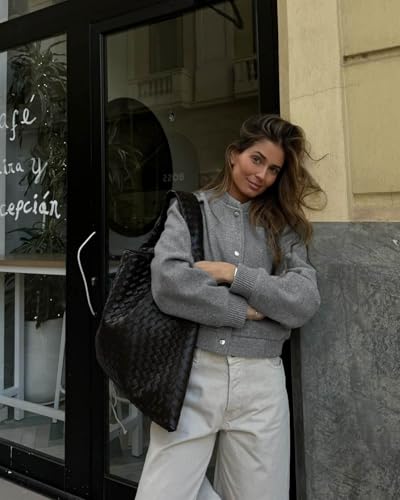 Tankaneo Womens Cropped Bomber Jacket Wool Blend Varsity Short Pea Coats Long Sleeve Button Down Winter Casual Outerwear2