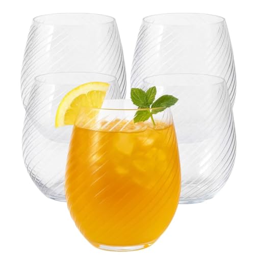 Image of 48 Pack Origami Ripple Plastic Glasses 24 9 Ounce Stemless Champagne Flutes & 24 12 Ounce Cups, BPA-Free Disposable Shatterproof Toasting Glasses for Weddings, Bars, and Events (48, Twiselle Clear)