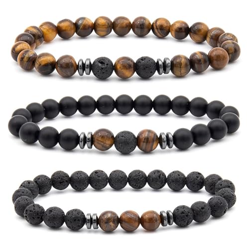 Ensemble bracelet oeil de tigre 3pcs en pierre naturelle pour sublimer un look terne