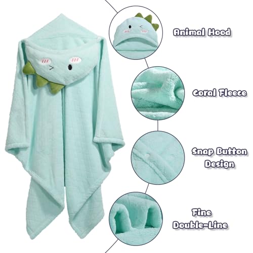 Image of Extra Large Baby Bath Towels Hooded, 50 x 32 Inch Large Toddler Towel with Hood Set, Animal Face Hooded for Kids Boy&Girl, Yellow Tiger & Green Dinosaur