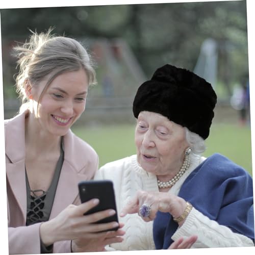 LIFKOME Autumn Winter Women Hat Faux Fur Plush Elderly Cap Warm and Stylish Thicken Cotton Hat Black4