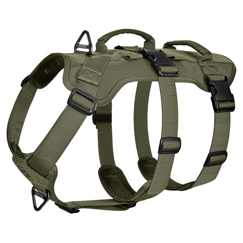 OneTigris Pettorina per cani, T-Bone, tattica con 2 manici, a prova di rottura, regolabile, per cani, caccia, escursionismo, allenamento, passeggiate, attività all'aperto (verde, M)