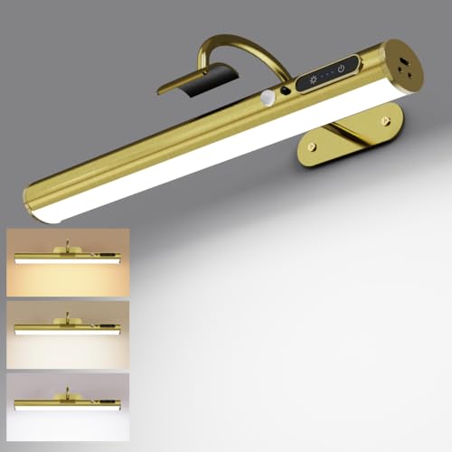 Yinglap Lamparas pared sin cable con sensor movimiento, 4000mAh recargable aplique a pilas sin electricidad, luz cuadros inalambrico con mando, luces LED bateria para espejo baño, cuadro, interior