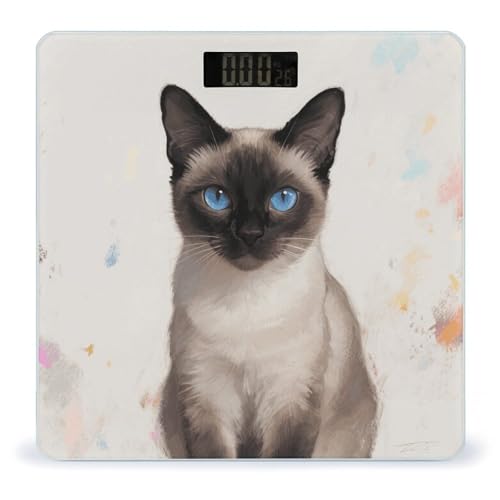Báscula digital para baño con arte de gato siamés miniatura 1