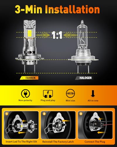 Image of Termitor 2026 Upgraded H7 light Bulb 40000LM 900% Brighter 6500K White Super Bright, 1:1 H7 Mini Size Fog Lights with Cooling Fan Plug & Play Non-Polarity, Canbus Ready, IP68 Waterproof, Pack of 2