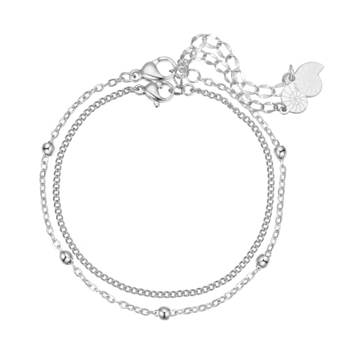 Happiness Boutique Damen Zarte Armbänder in Silberfarbe | Filigrane Armketten 2-er Set aus Edelstahl