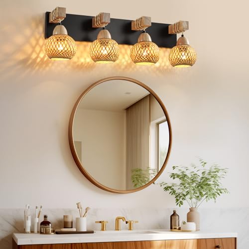 4-Light-Bathroom-Vanity-Light-FixturesRustic-Style-Farmhouse-Wood-Bathroom-Wall-Sconce-HandmadeBamboo-Woven-Boho-Wicker-Basket-Lamp-ShadeSuitable-for-Bedroom-Hallway-and-Living-Room 4 Light Bathroom Vanity Light FixturesRustic Style Farmhouse Wood Bathroom Wall Sconce HandmadeBamboo Woven Boho Wicker Basket Lamp ShadeSuitable for Bedroom Hallway and Living Room