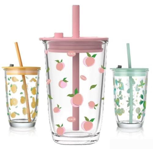 Image of Glass Mug with Bamboo Lid and Straw, 510ml, for Cold Drinks, Smoothies, Coffee(Pack of 1) (Coffee Can Glass Sipper Tumbler)