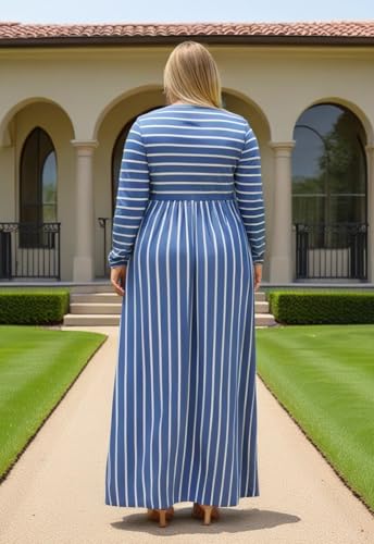 Image of Nemidor Plus Size Maxi Dress for Curvy Women Fall Casual Loose Long Sleeve Dresses with Pocket 14-26