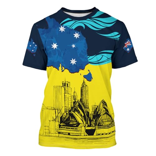 BJU Australian Flag T-Shirt Crewneck Tee 3D Printed Short Sleeve Loose Casual Unisex