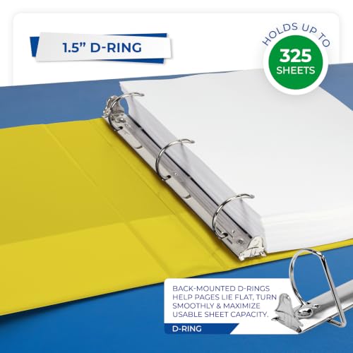 Image of Samsill Durable 1.5 inch 3 Ring Binder, D Ring Binder, 100% Recycled Chipboard, Yellow, 12 Pack