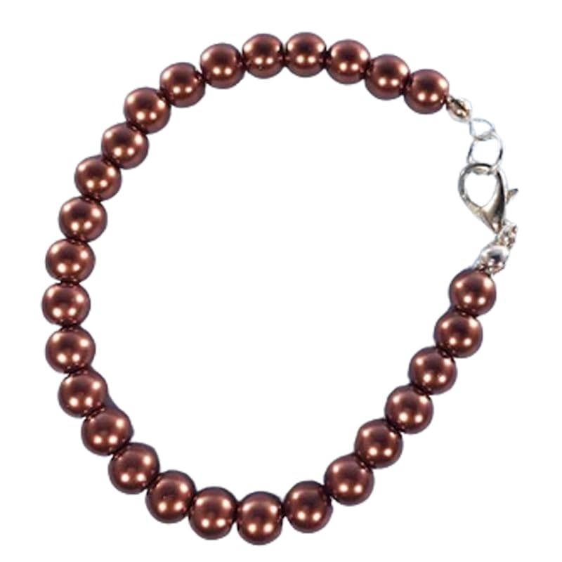 Bracelet en perles marron ronde coupe lisse 6 mm homme femme 17,8 cm