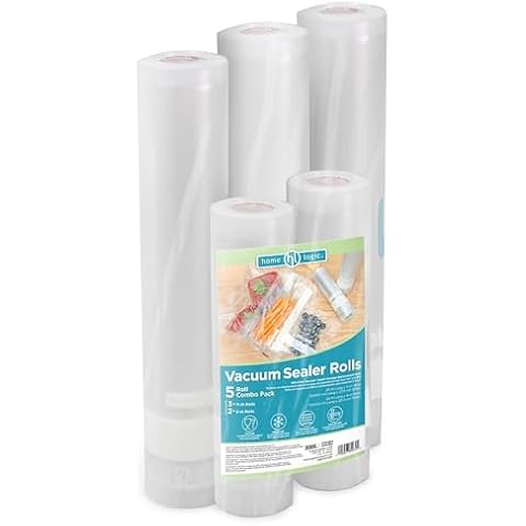 Home Logic Vacuum Sealer Roll Combo Pack – Freezer, Microwave & Sous Vide Safe Food Storage – 3 x 11 Inch Wide & 2 x 8 Inch Wide 20 ft Long Rolls Cover