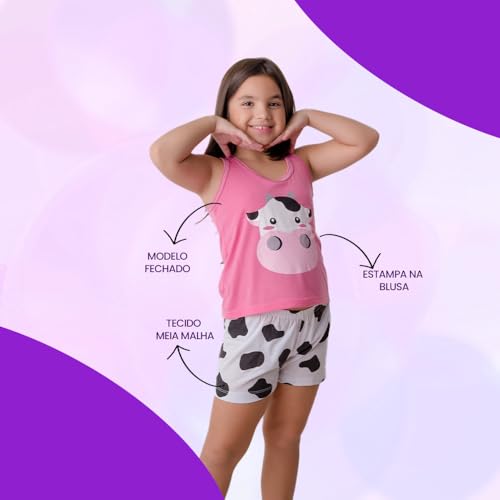Conjunto Pijama Infantil Estampado Com Vaquinha Gatinho E Unicórnio | Marinho e Branco | 6