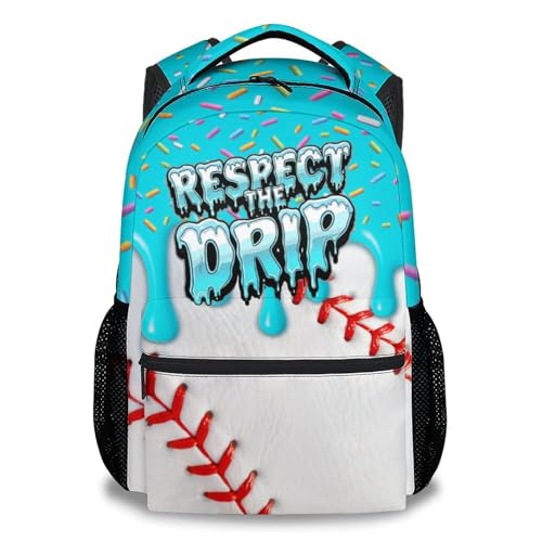 PoshWrap Baseball Drip Backpack for Boys Kids Schoolbag with Pocket - Durable Bookbag for Sport Lovers School Supplies Gifts (17 Inch)