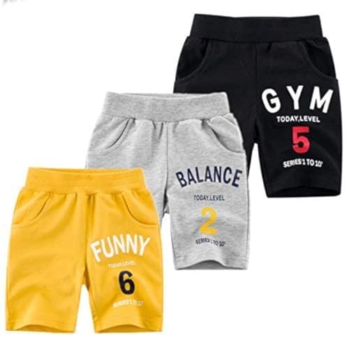 KYDA KIDS Pantalones cortos 100% algodón para niños y niñas, pantalones cortos casuales de ajuste regular para unisex, multicolor, paquete de 3, Multicolor, 3 Years-4 Years