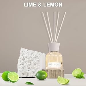 Reed diffuser set 100ml lime lemon and coconut essential oil fruit and floral scent home fragrance with 6pcs fiber sticks aromatherapy scented gifts for bathroom office shelf decor  urban country home decor