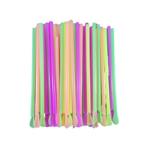 100 pitillos con cuchara plástico desechables multicolor miniatura 1