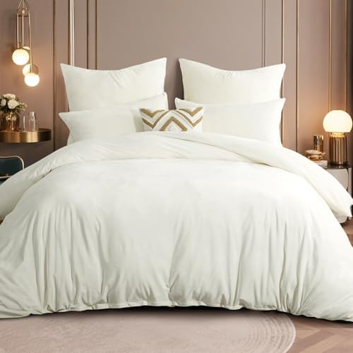 RUIKASI Flanell Winter Bettwäsche 220x240 Weiß Warm WinterBettwäsche | 3tlg Kuschel Plüsch Fleece 2 Bettbezug 1 Kissenbezüge 80x80 mit Reißverschluss, Wendebettwäsche Bedding,OEKO-