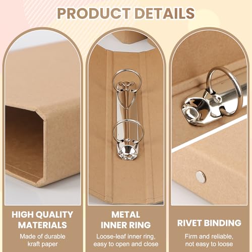 8 Stück Ringbuch A5, A5 Nachfüllbar Kraftpapier, Ringbuch Ordner mit 2 Ringe, 17.5x23.5 cm Ringordner, Kraftpapier-Binderschale mit 2 Aufkleber Beschriften für Reisetagebücher, Geschäftsbücher, Büros