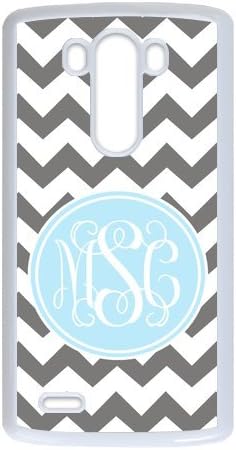 Gray Chevron Zigzags & Light Blue Circle Monogram Personalized Custom Best Plastic Case for LG G3 ,Black or White for Choice Wireless Phone Accessory