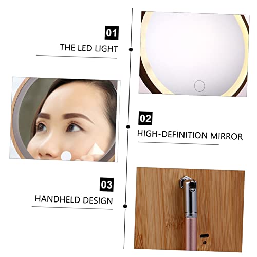 FRCOLOR 1Pc Espelho De Mesa De Madeira Redondo Espelho LED Espelho De Maquiagem LED Espelho De Maqui