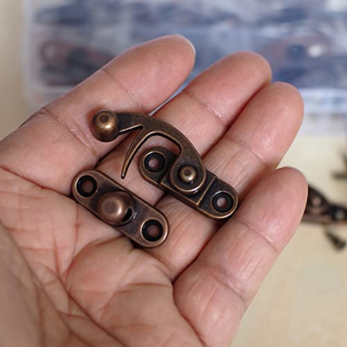Wiosny 10Pcs Antique Vintage Hook Hasp Hook Latch Lock Clasp Arm Zinc Alloy Jewelry Box Hardware Thickened Horn With 40 Screws(Red Copper Color/Left Latch Hook Hasp) #TOP3