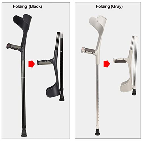 Stampelle per Adulti (Coppia), Stampelle per avambraccio Pieghevoli Portatili, Stampelle telescopiche Regolabili per Camminare, Stampelle in Alluminio Leggero per Viaggi (Grigio/Nero) (Colore : Nero)