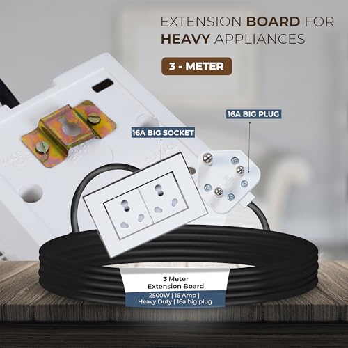 Image of Extension Board Heavy Duty Multi Socket 15A /16A /20A (2500 Watts 16A Big Plug and Two 16A Socket, 3 Meter)