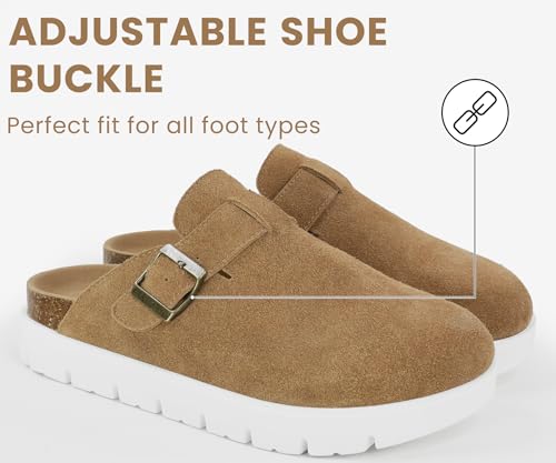 Genuine Leather Chunky Big Buckle Platform Clogs for Women Memory Foam Arch Support Cork Footbed Potato Shoes Mules-Benton Chestnut by TIKITIDES - Used condition - Image 5