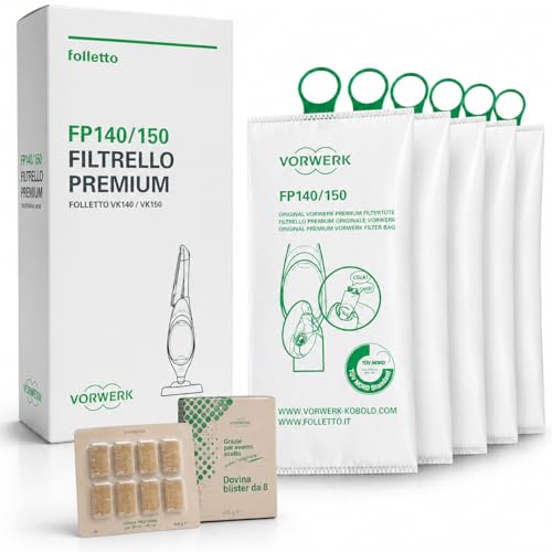6 Sacchetti Folletto VK 140/150 ORIGINALI - Filtrello Premium FP