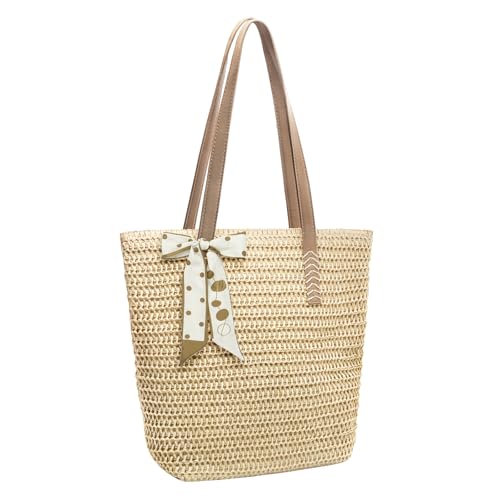 Bolso de paja para playa Long Keeper - Bolso tote grande tejido para mujer con cremallera, ideal para vacaciones y días festivos miniatura 1