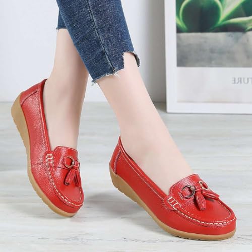 Image of Women's Genuine Leather Platform Loafers Classic Casual Comfort Slip-On Shoes Soft Sole Dress Shoes