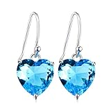 Blue Heart Crystal Earrings Sterling Silver Heart Shape Dangle Earrings Fine Jewelry for Women Girls